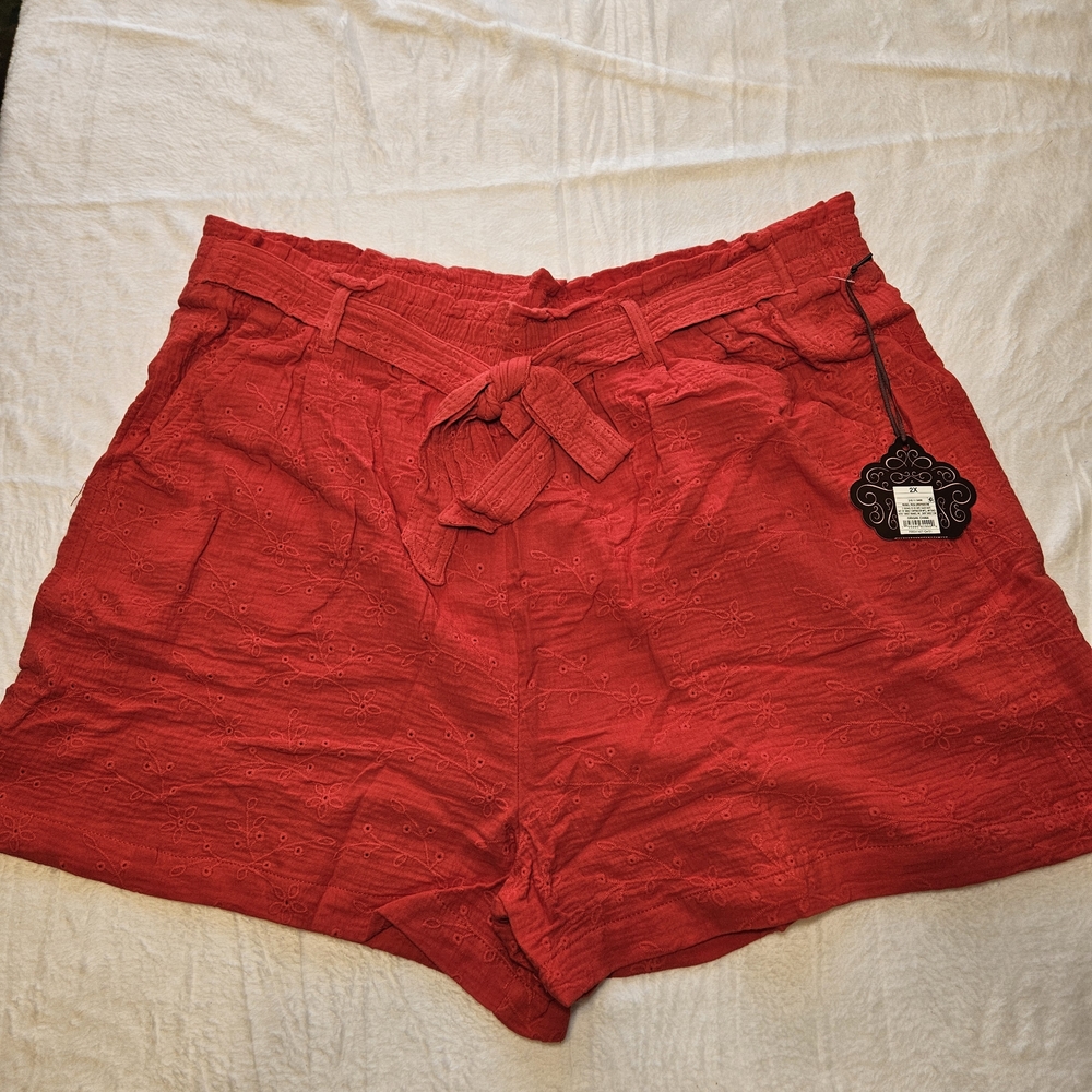 Elegant High Waist Red Women's Shorts